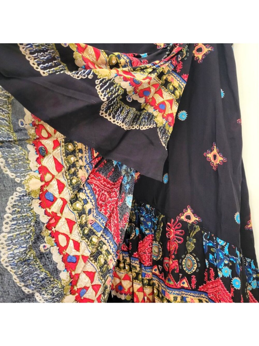 The Pyramid Collection Boho Ruffled Maxi Skirt Large Multicolor Rayon - Picture 7 of 7